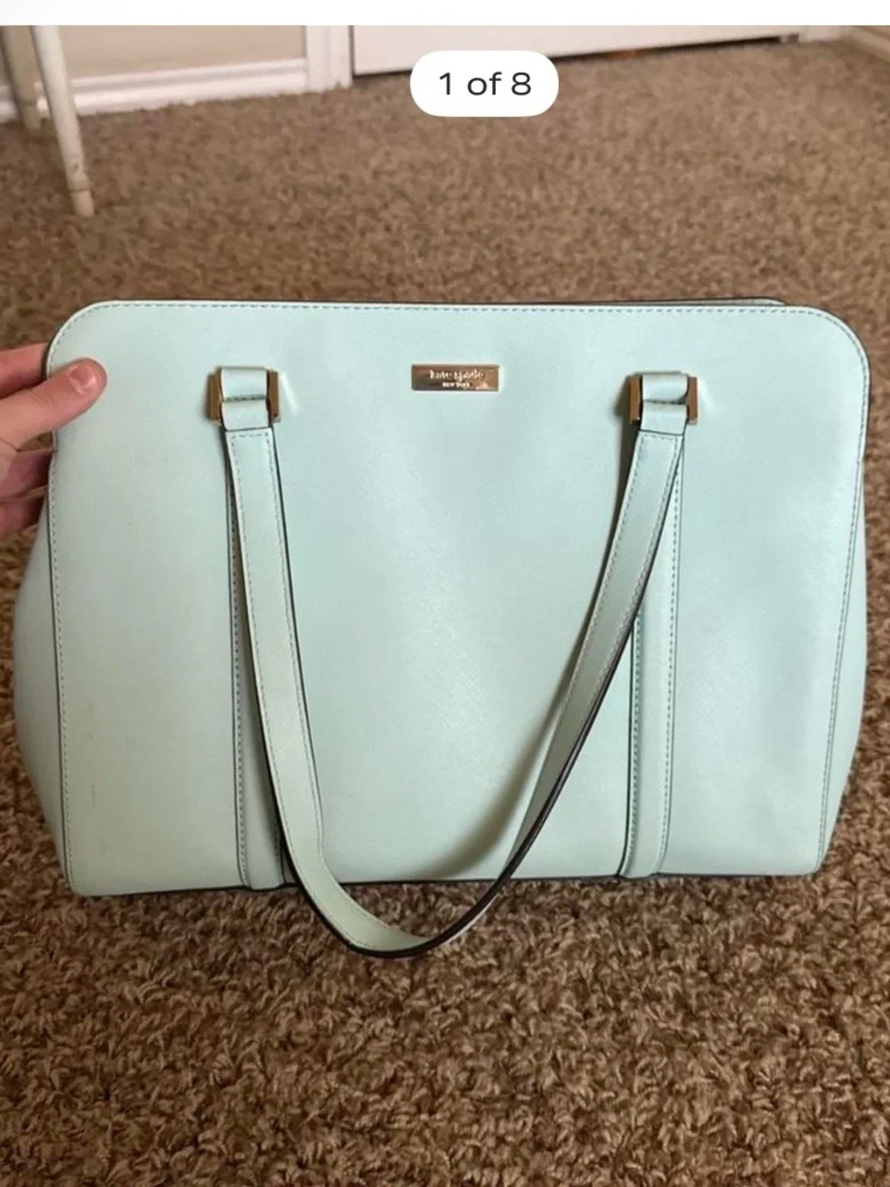 kate spade Mint Green Structured Tote with Gold Hardware